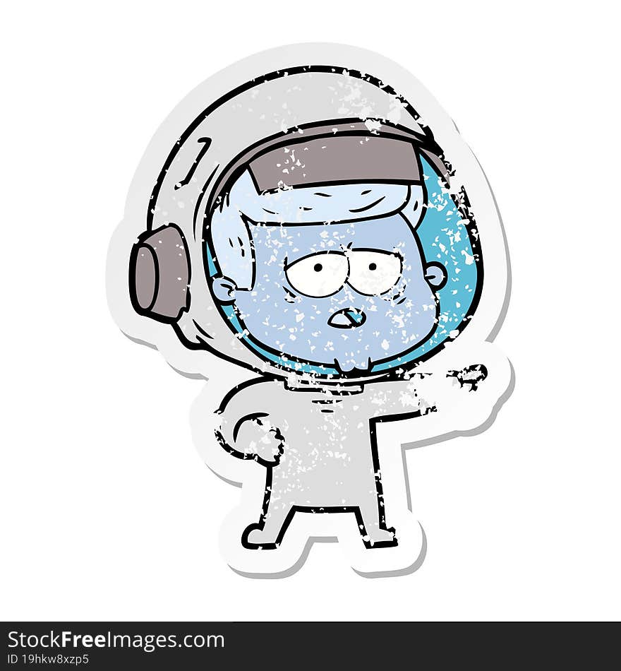 Distressed Sticker Of A Cartoon Tired Astronaut