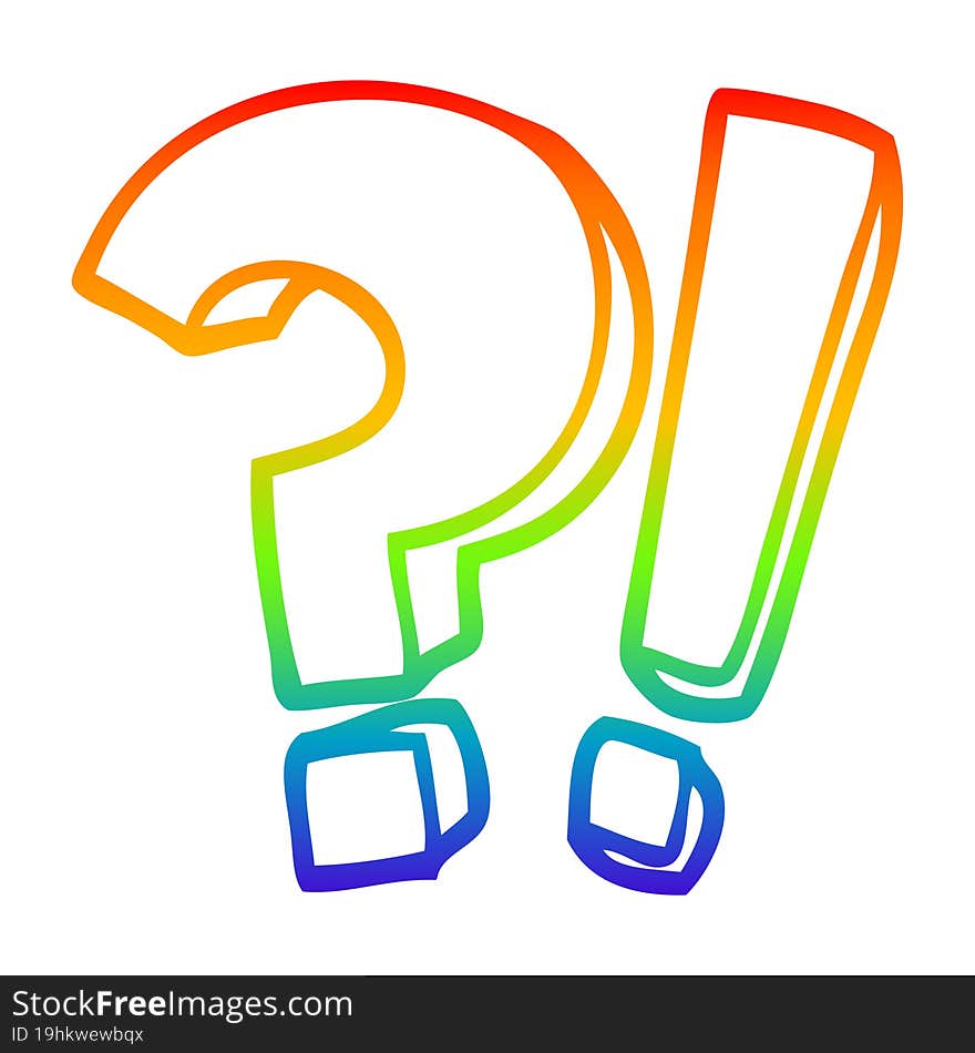 rainbow gradient line drawing of a cartoon question mark and exclamation mark