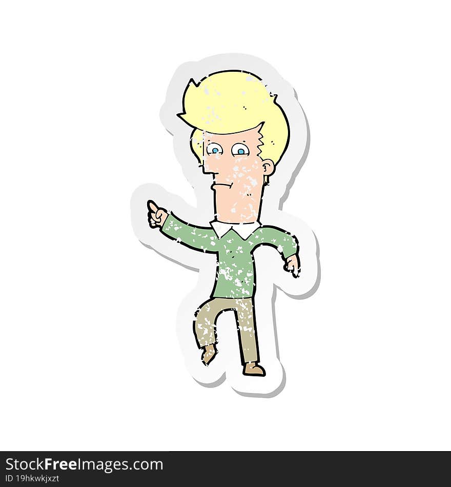 Retro Distressed Sticker Of A Cartoon Man Pointing