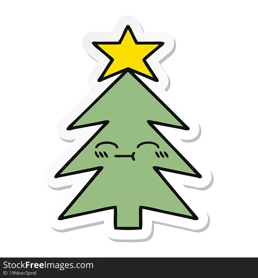 sticker of a cute cartoon christmas tree