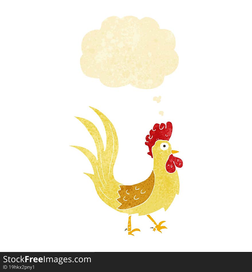 cartoon cockerel with thought bubble