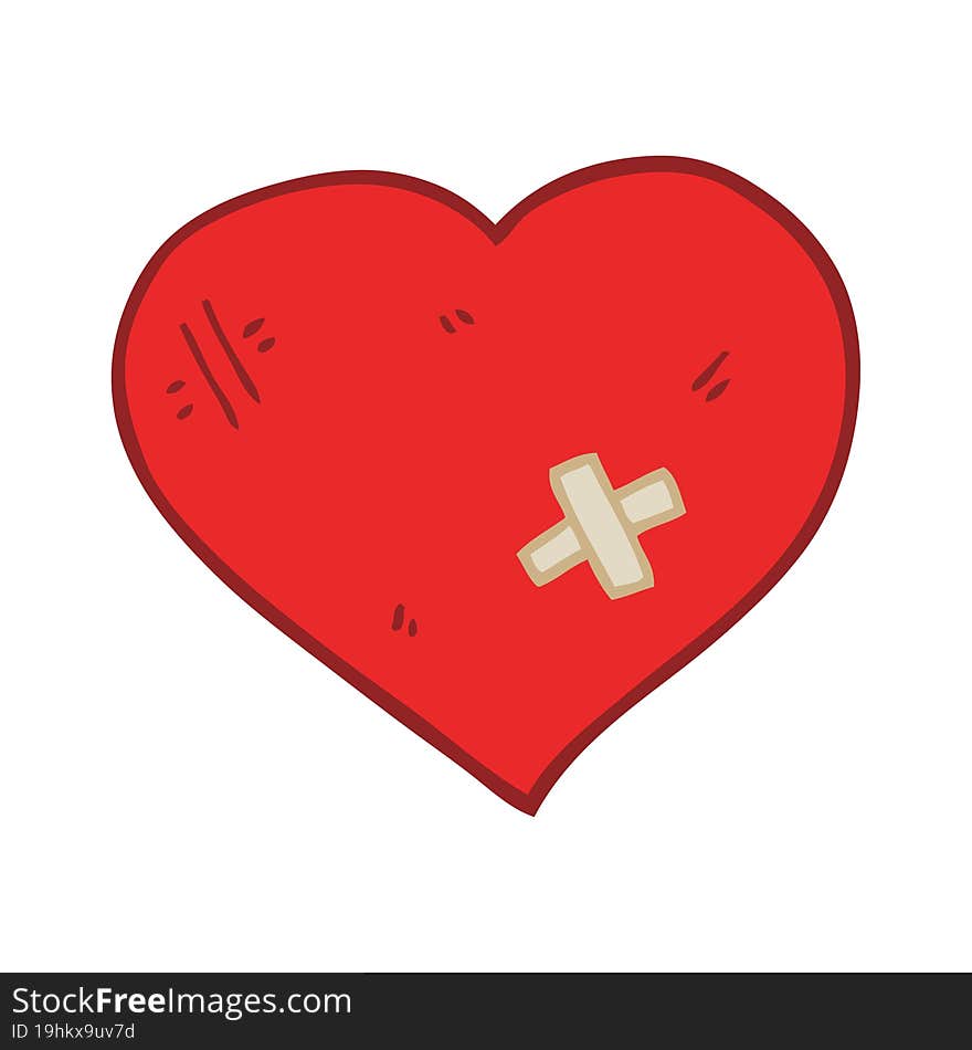 Flat Color Style Cartoon Love Heart With Sticking Plaster