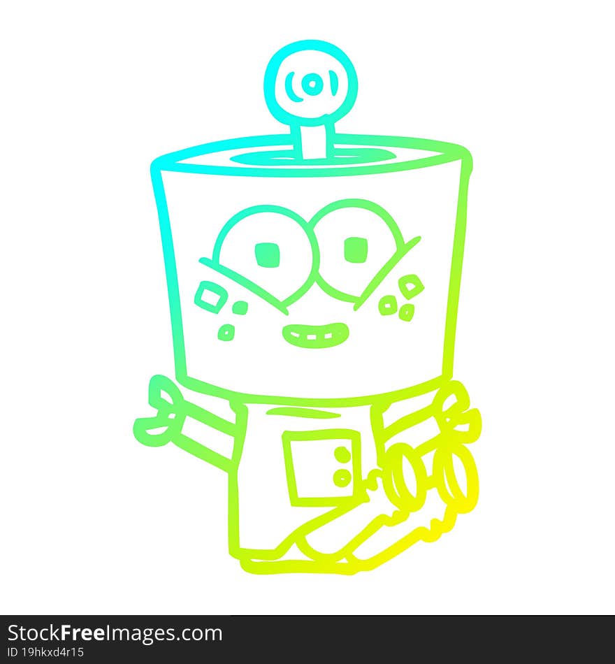 cold gradient line drawing of a happy cartoon robot