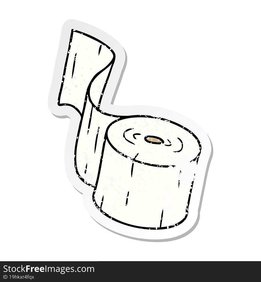 distressed sticker cartoon doodle of a toilet roll