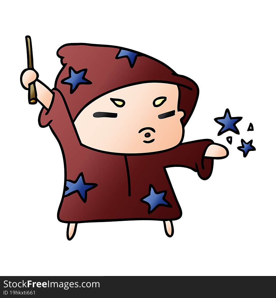 gradient cartoon illustration  cute kawaii wizard child. gradient cartoon illustration  cute kawaii wizard child