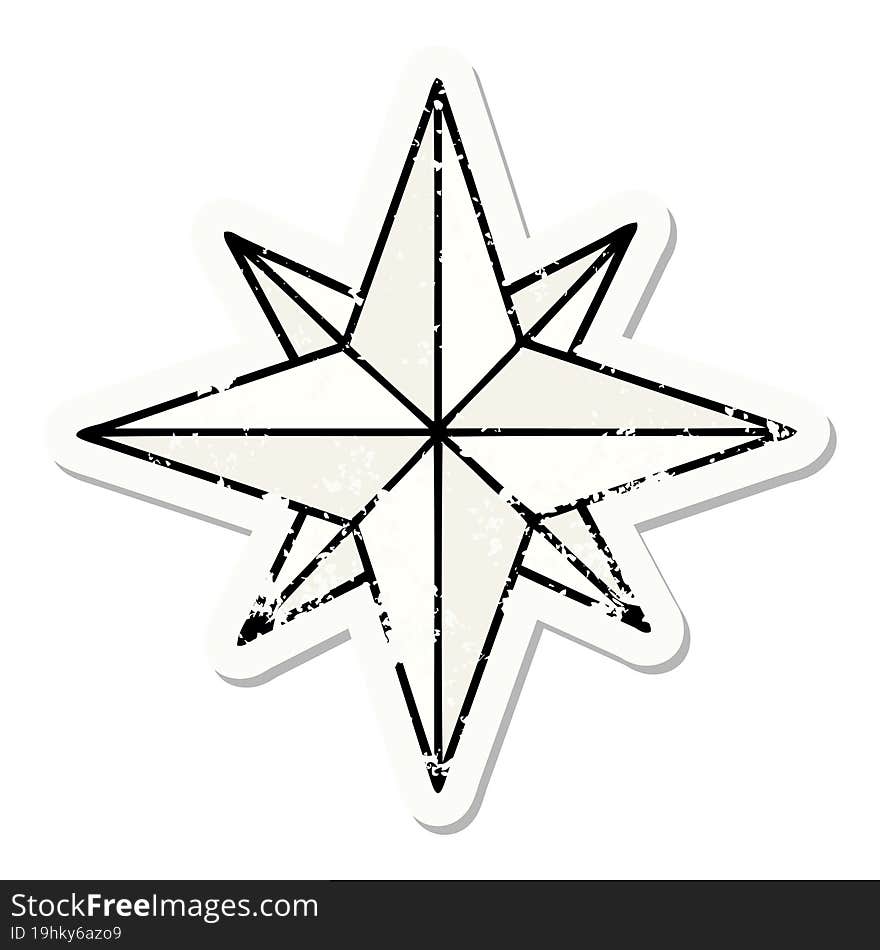 traditional distressed sticker tattoo of a star