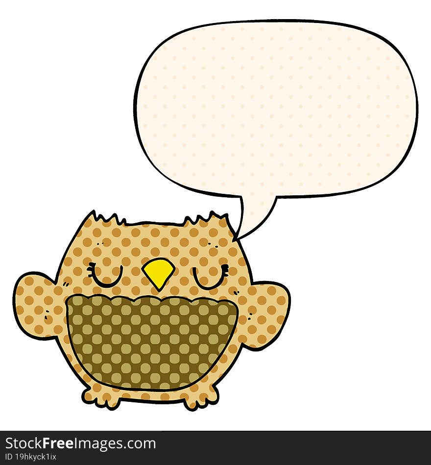 Cartoon Owl And Speech Bubble In Comic Book Style