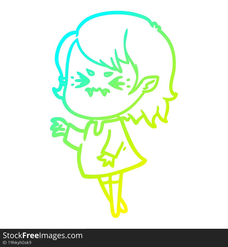 Cold Gradient Line Drawing Annoyed Cartoon Vampire Girl