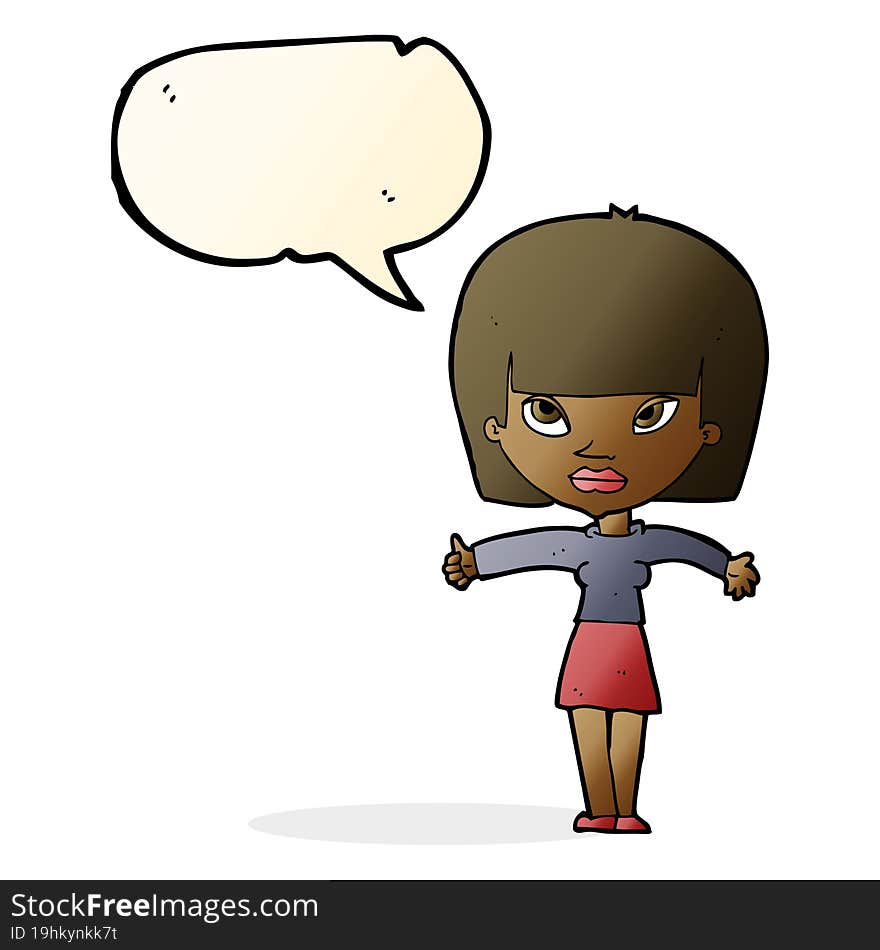 cartoon woman giving thumbs up symbol with speech bubble