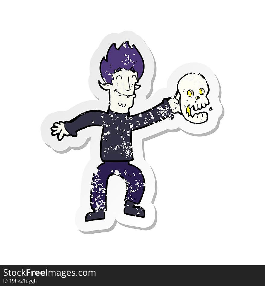 Retro Distressed Sticker Of A Cartoon Spooky Vampire