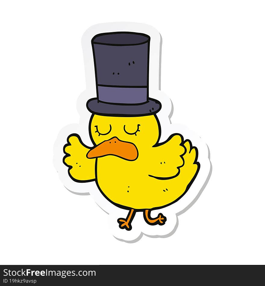 sticker of a cartoon duck wearing top hat