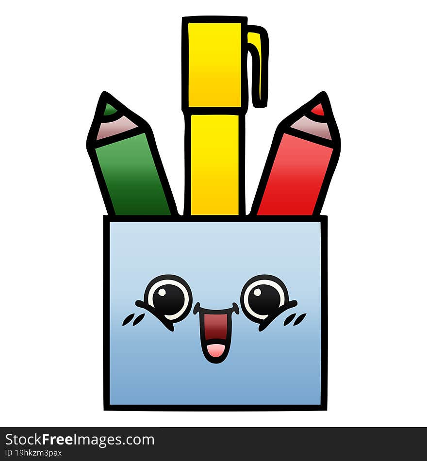 gradient shaded cartoon pencil pot