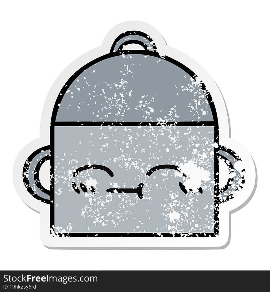 distressed sticker of a cute cartoon cooking pot