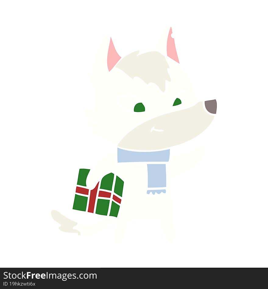 Friendly Flat Color Style Cartoon Christmas Wolf