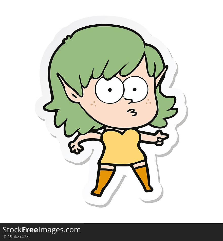 sticker of a cartoon shocked elf girl