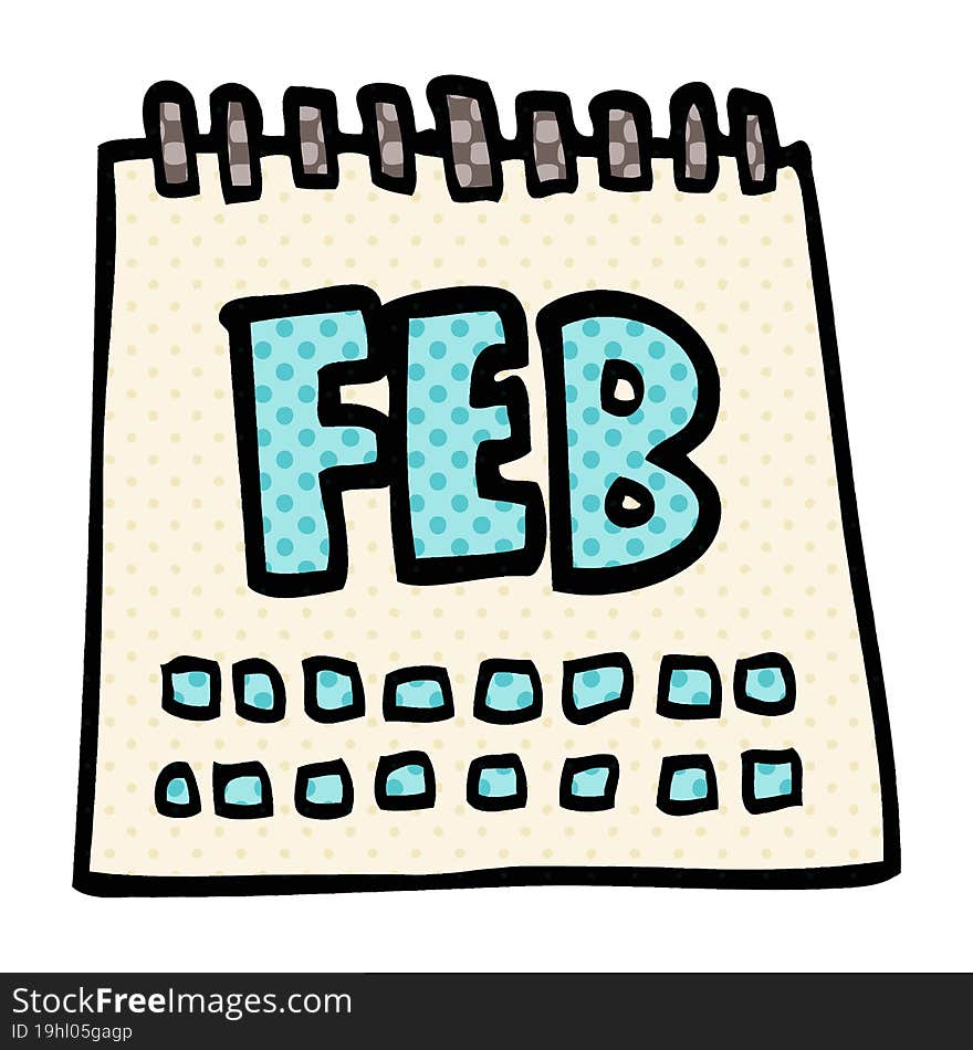 cartoon doodle calendar showing month of february