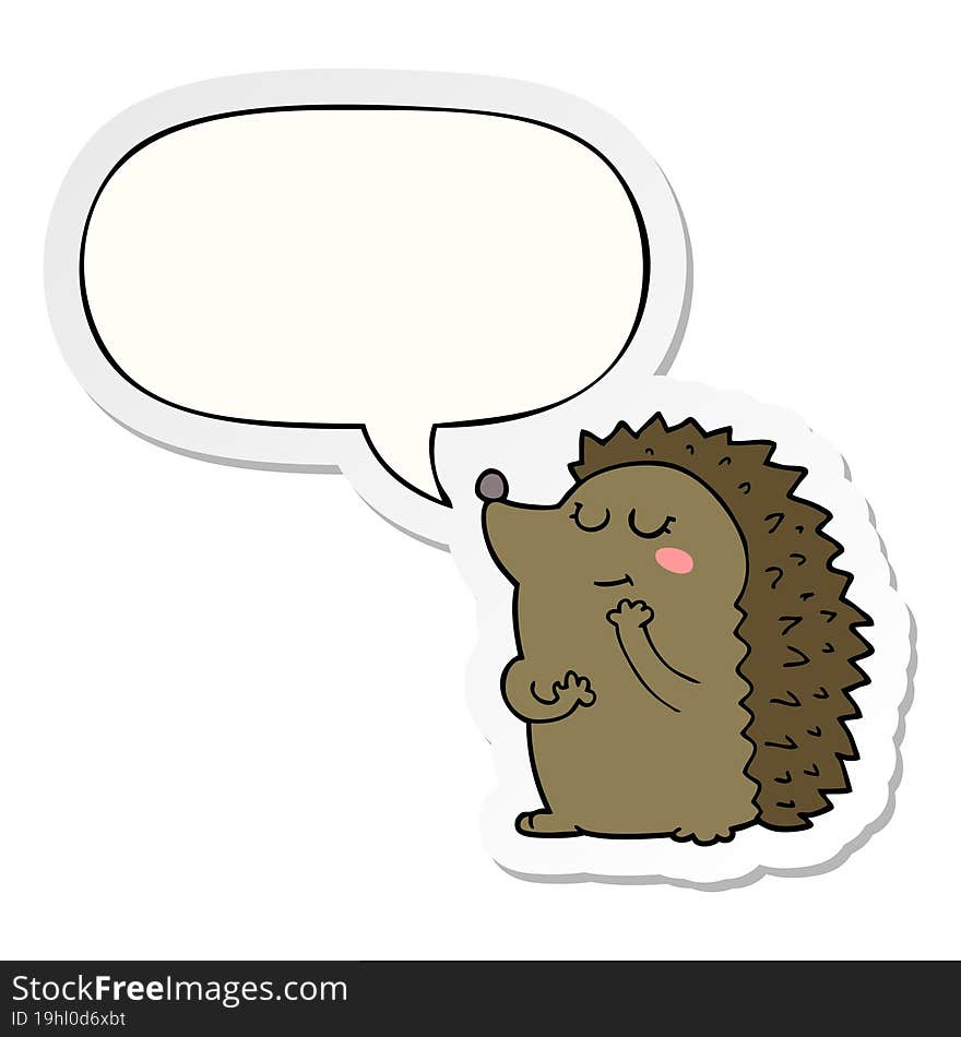 Cute Cartoon Hedgehog And Speech Bubble Sticker