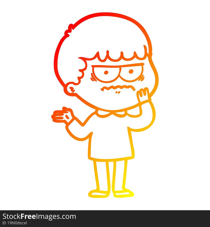 warm gradient line drawing of a cartoon angry man