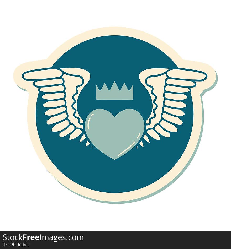 tattoo style sticker of a heart with wings