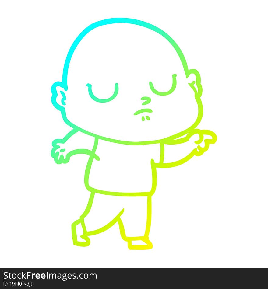 cold gradient line drawing of a cartoon bald man