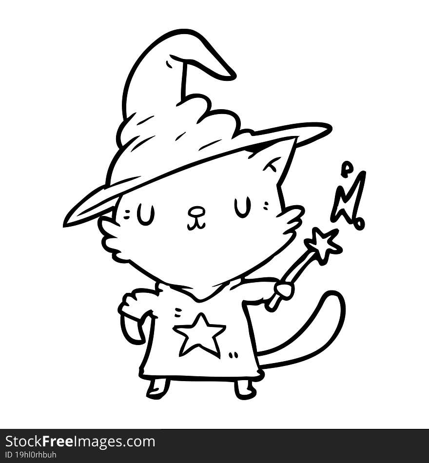 magical amazing line drawing of a cat wizard. magical amazing line drawing of a cat wizard