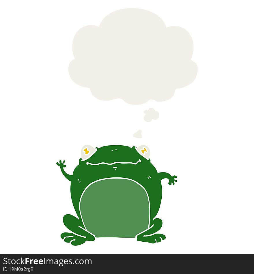 cartoon frog with thought bubble in retro style