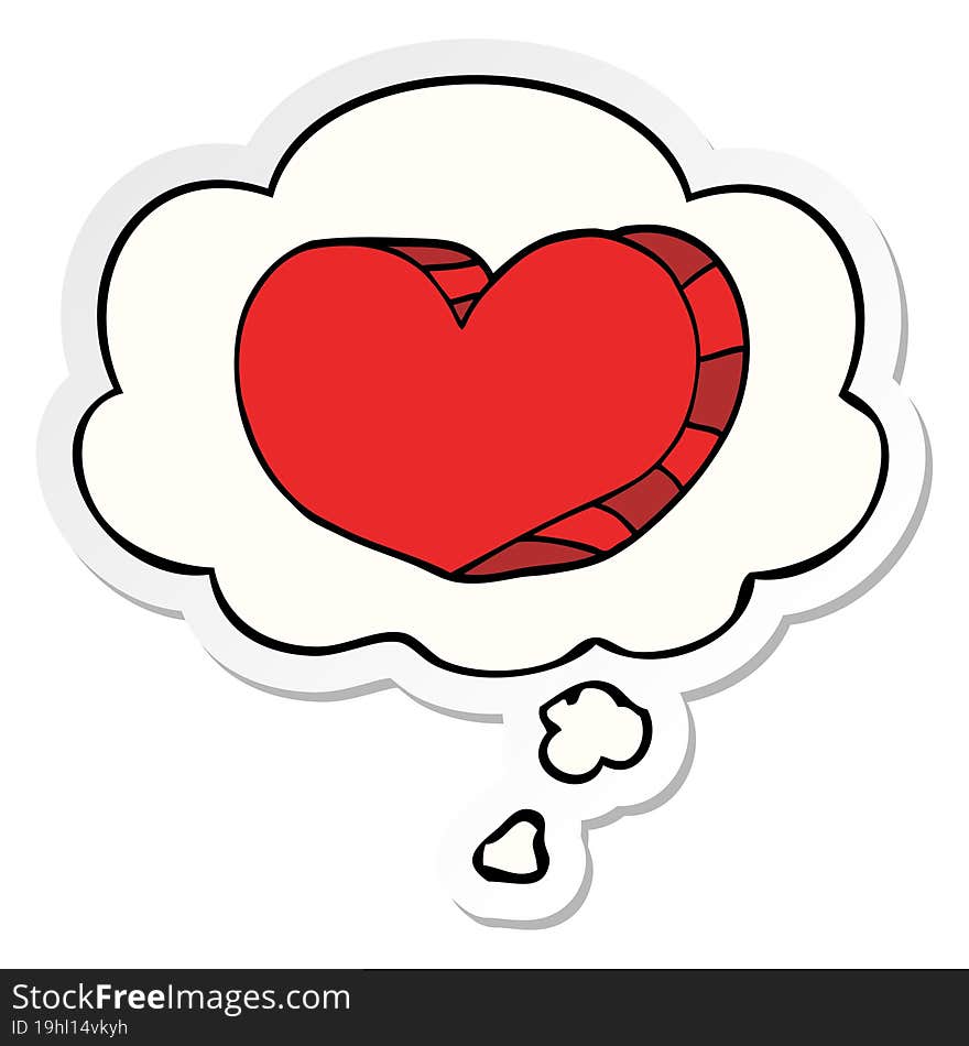 cartoon love heart with thought bubble as a printed sticker