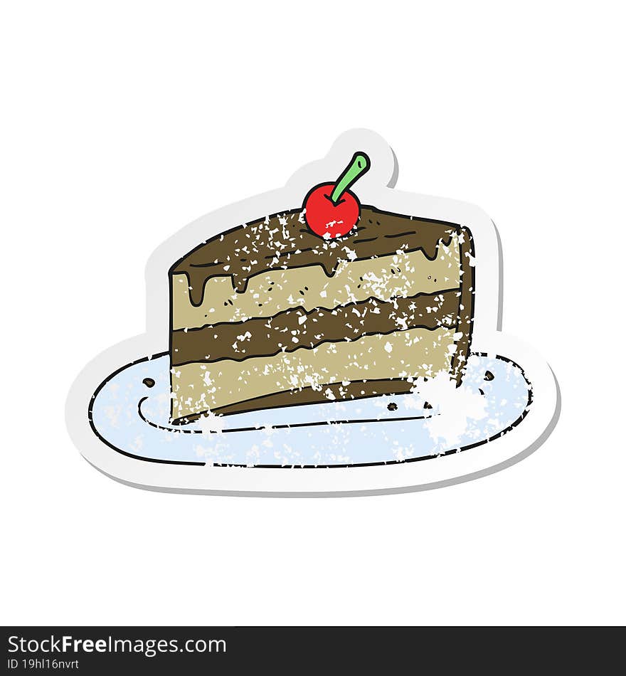 retro distressed sticker of a cartoon slice of cake