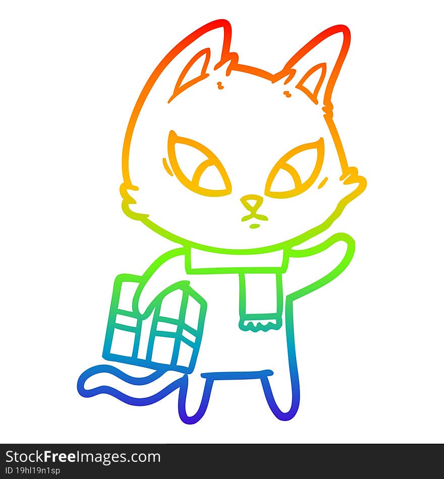 rainbow gradient line drawing confused cartoon cat