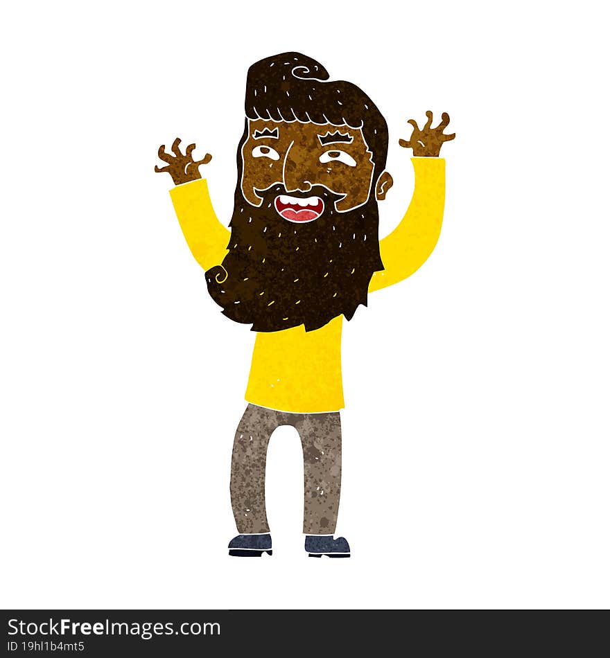 Cartoon Happy Bearded Man Waving Arms