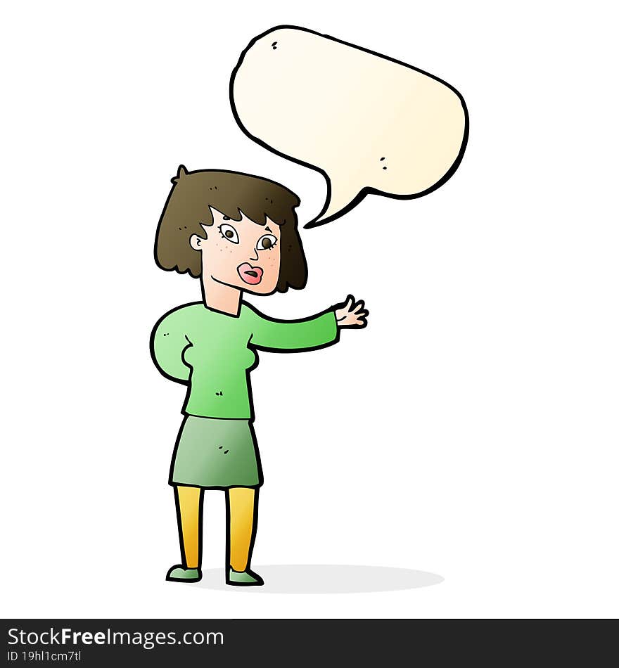 cartoon woman explaining with speech bubble