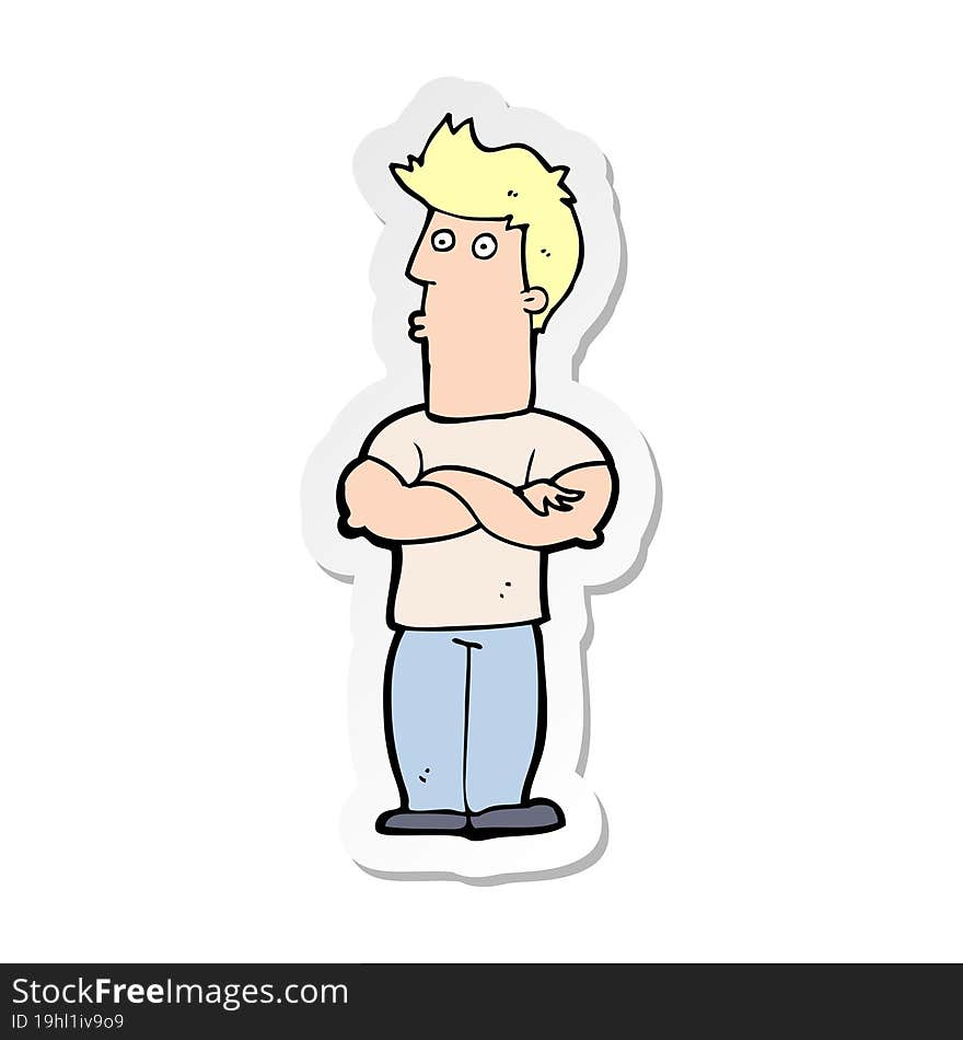 Sticker Of A Cartoon Man With Folded Arms