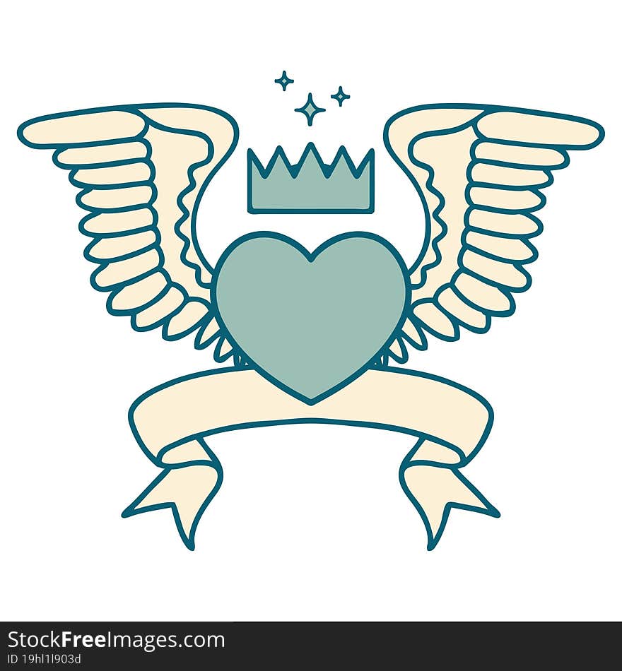 tattoo with banner of a heart with wings