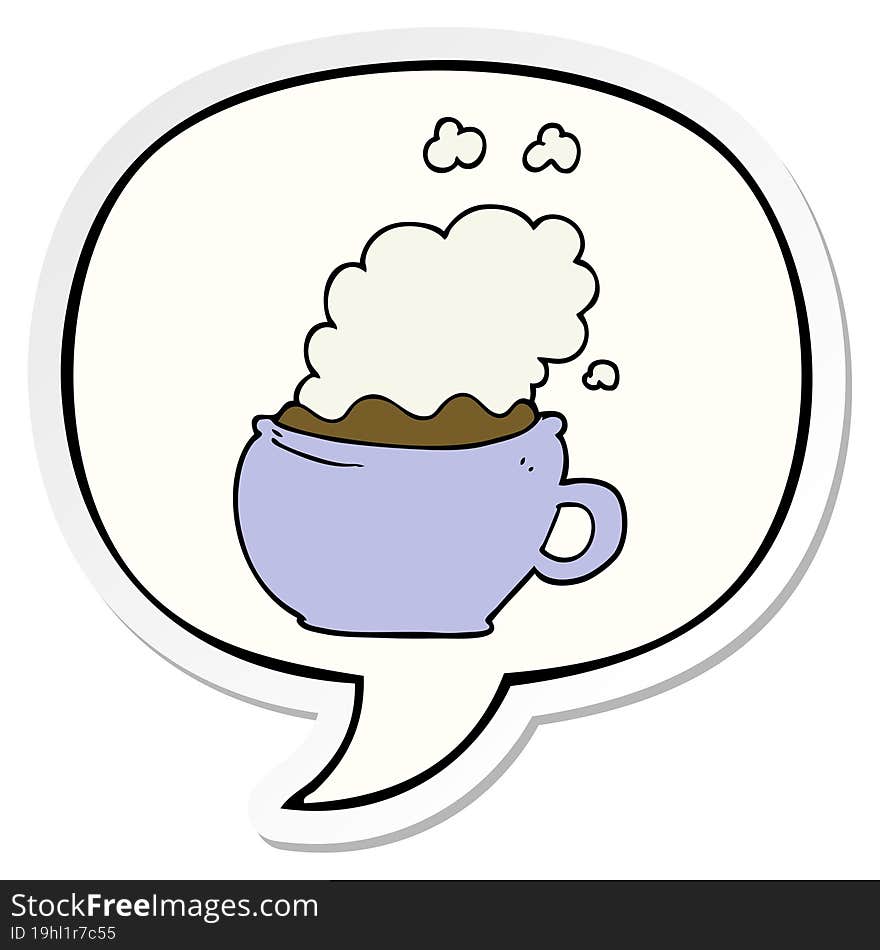 Cartoon Hot Cup Of Coffee And Speech Bubble Sticker