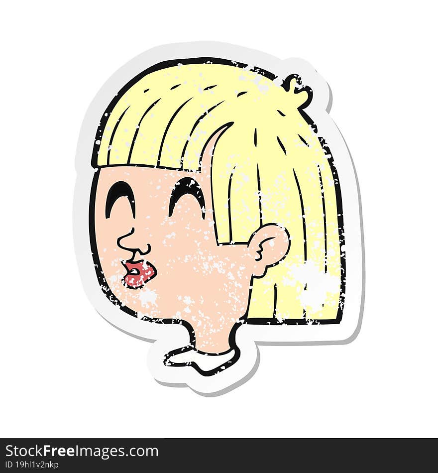 Retro Distressed Sticker Of A Cartoon Female Face