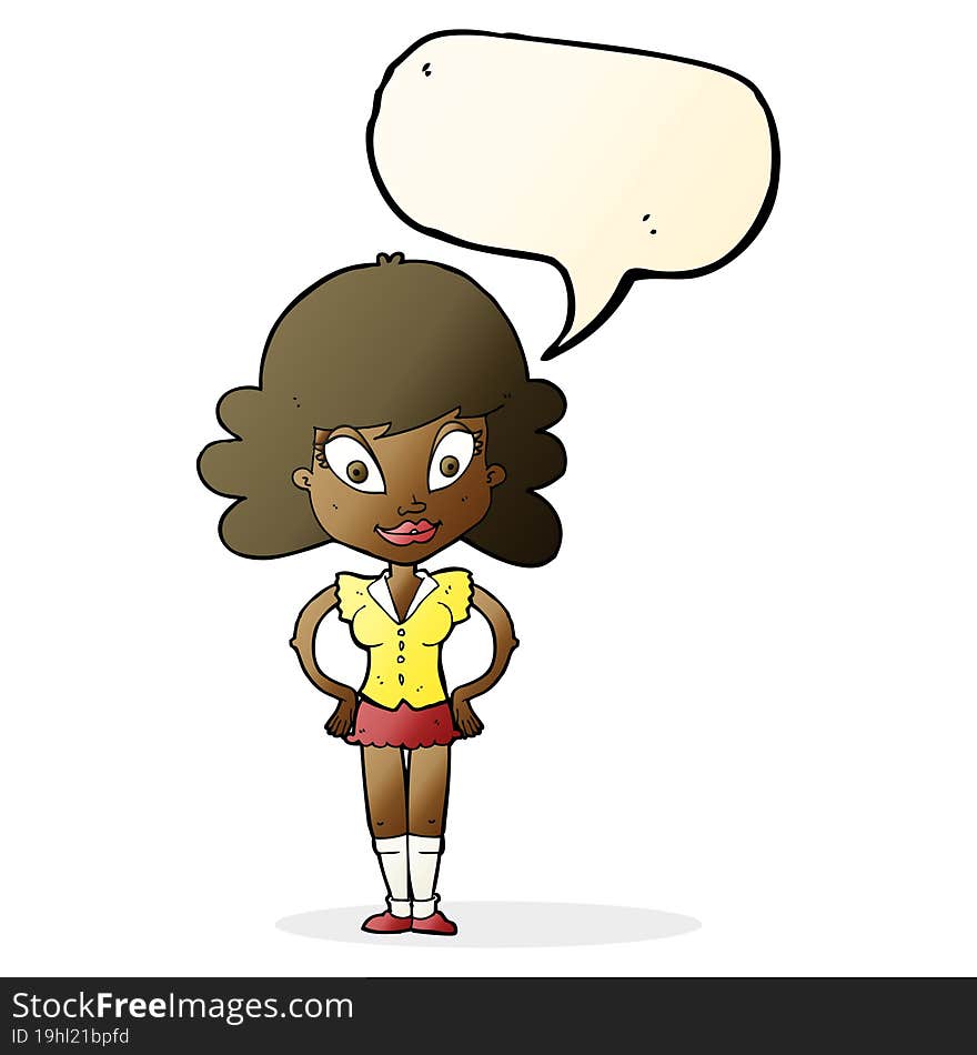 cartoon pretty woman with speech bubble