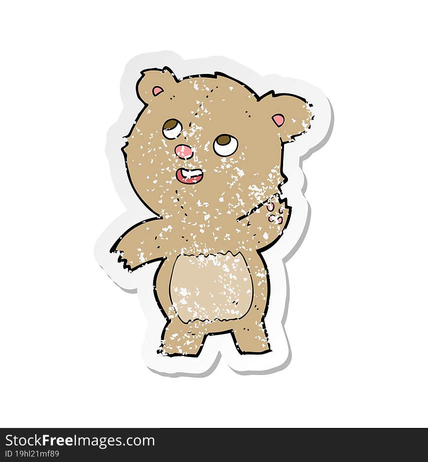 Retro Distressed Sticker Of A Cartoon Cute Waving Teddy Bear