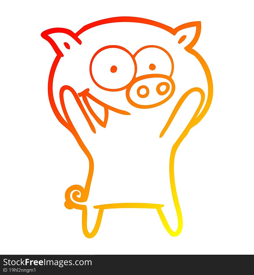 warm gradient line drawing of a happy pig cartoon