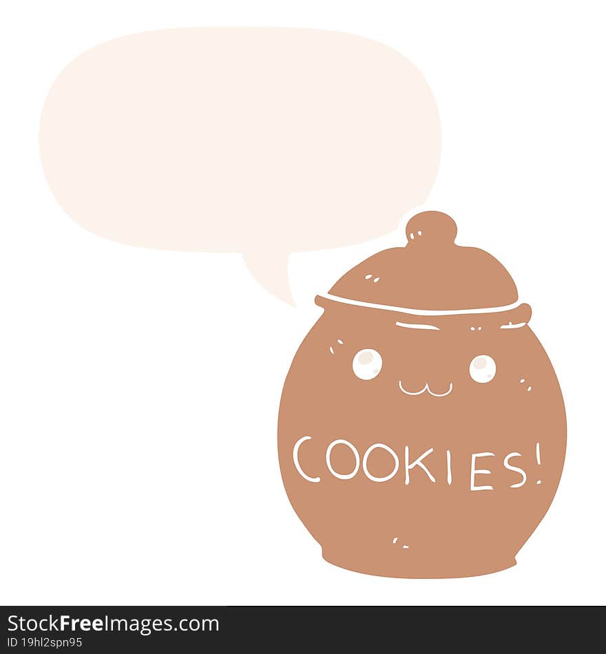 cartoon cookie jar with speech bubble in retro style