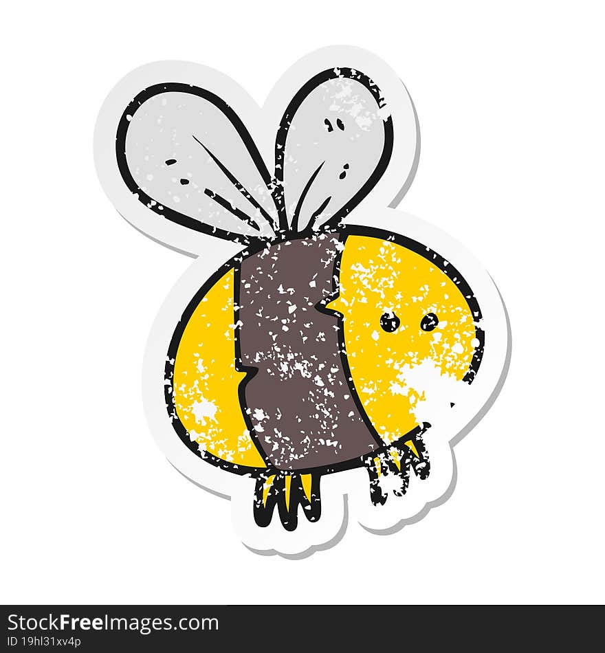 retro distressed sticker of a cartoon bee