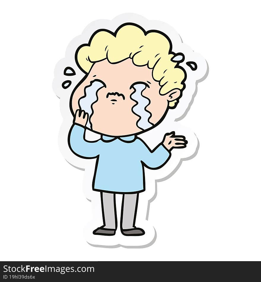 sticker of a cartoon man crying