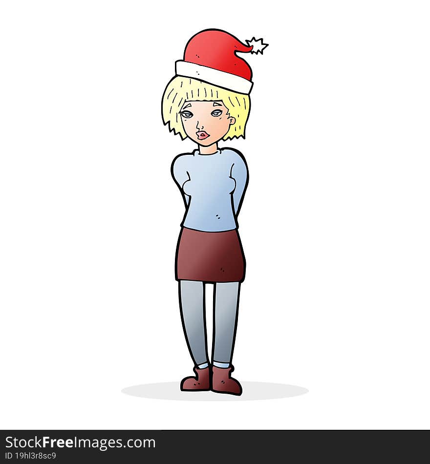 Cartoon Woman Wearing Christmas Hat