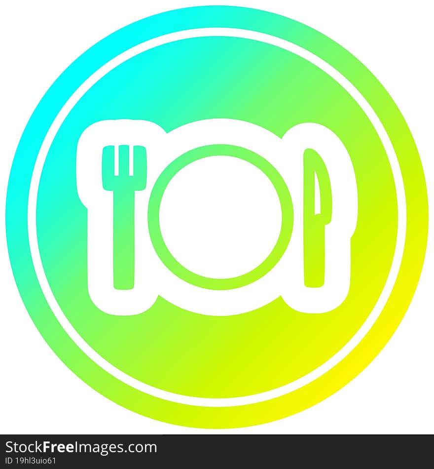 knife fork and plate circular in cold gradient spectrum