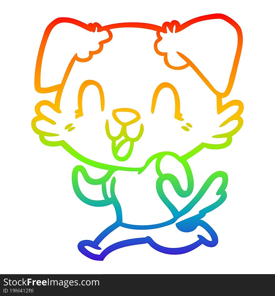 rainbow gradient line drawing of a laughing cartoon dog jogging