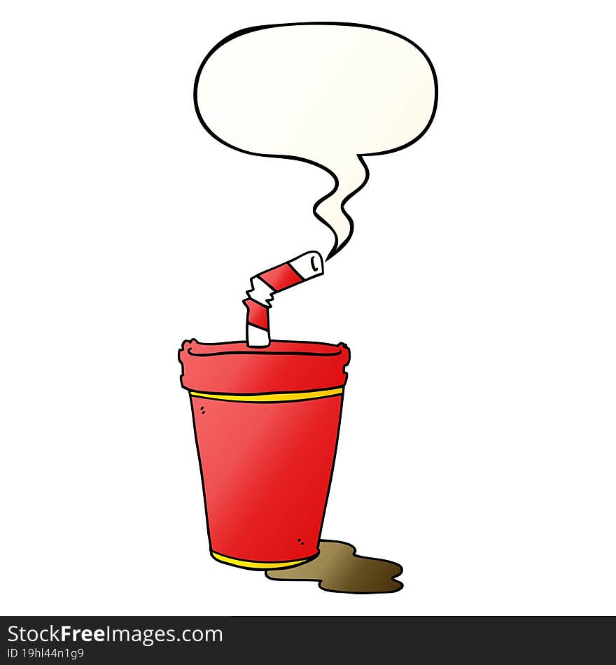 cartoon soda cup and speech bubble in smooth gradient style