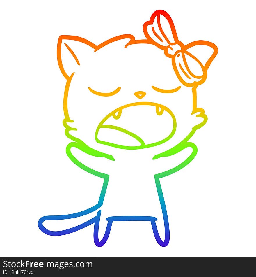 Rainbow Gradient Line Drawing Cartoon Yawning Cat