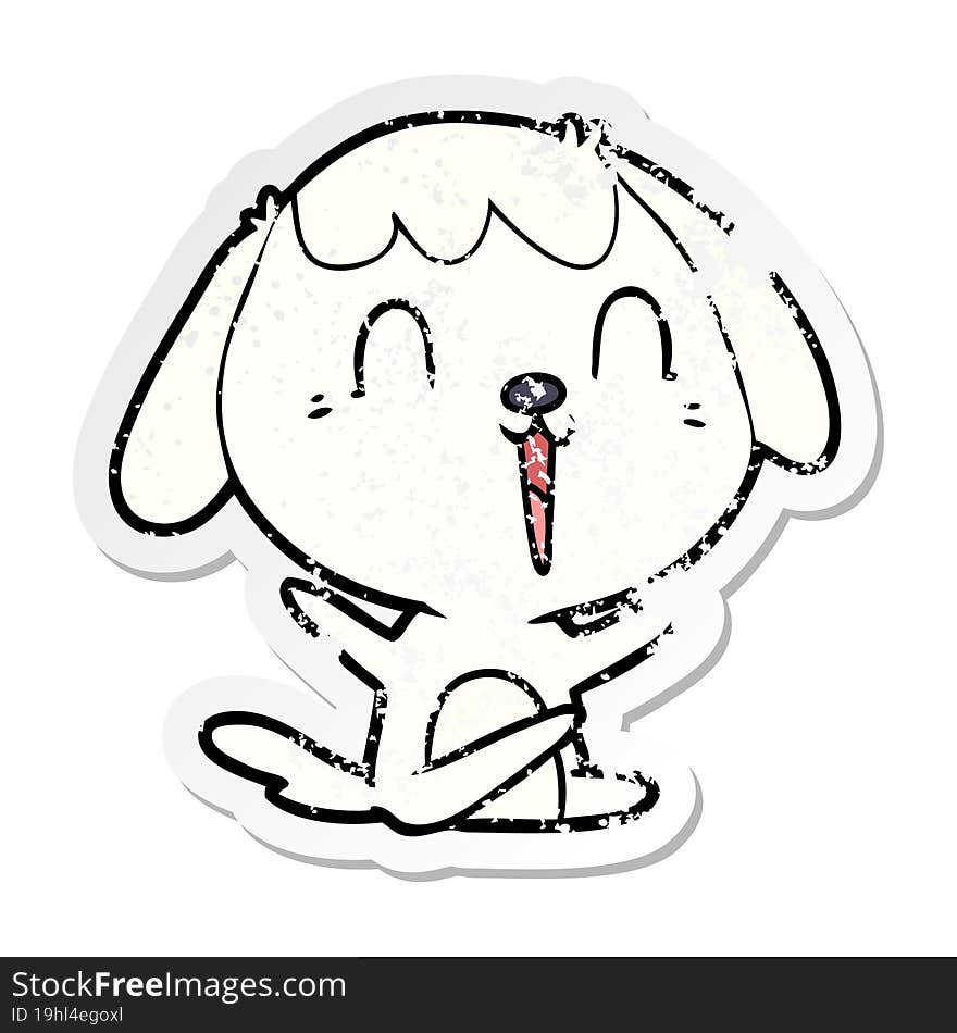 distressed sticker of a cute cartoon dog crying