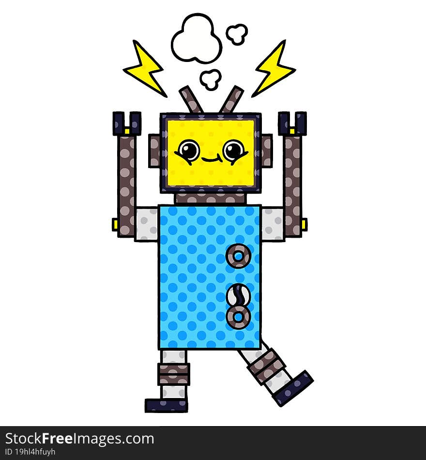 comic book style cartoon malfunctioning robot