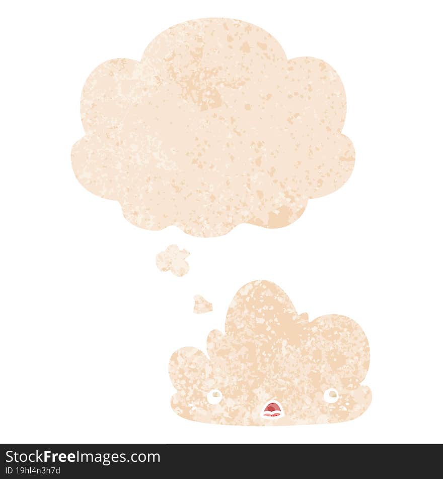 Cute Cartoon Cloud And Thought Bubble In Retro Textured Style