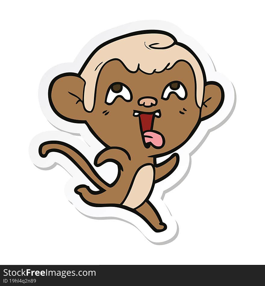 Sticker Of A Crazy Cartoon Monkey